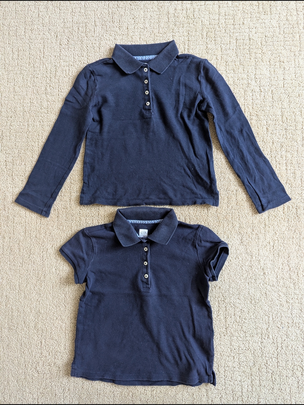 Lot Of 2 GAP Kids Polo Shirt Navy Blue S Cotton Pique School Uniform Long Sleeve